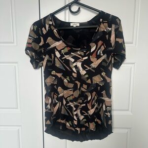 Wilfred Black Abstract Print Short Sleeve Tee with Neutral Accents